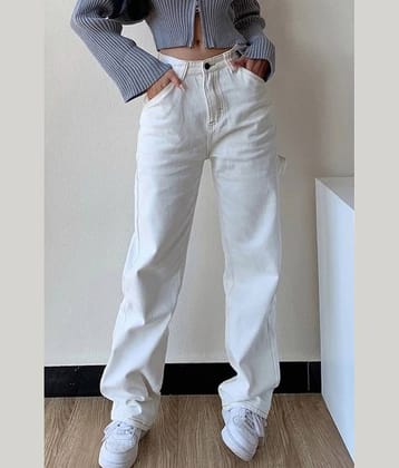 9x denims Women's Relaxed Fit High-Rise Jeans ( White )