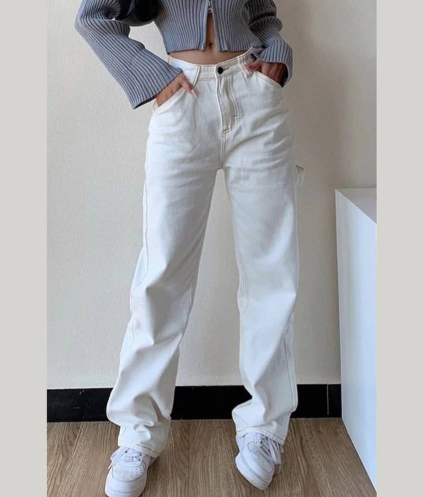 9x denims Women's Relaxed Fit High-Rise Jeans ( White )