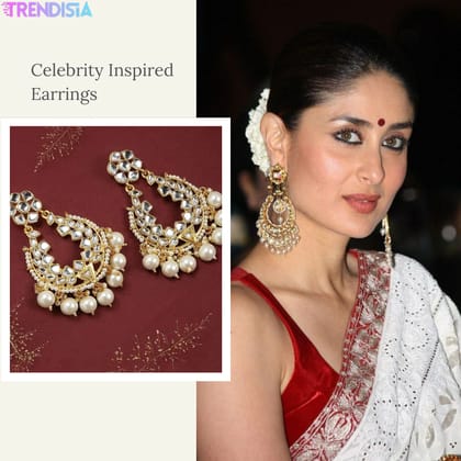 Classic Gold-plated White Kundan and Pearl Chandbali Earrings