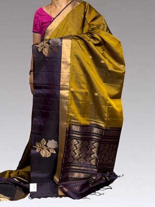 Gold Brown Chocolate Color Designer Kanchi Pure Soft Silk Saree