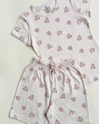 Kids Printed Shorts Co-ord - Peach-28 / Peach