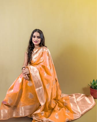 Orange Banarasi Weaving Tissue Silk Saree