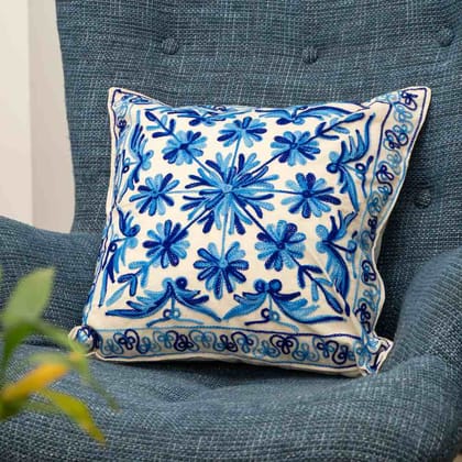 Blue Bliss Aari Embroidery Cushion Cover (Set of 2)-2 pieces