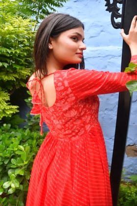 Red Lehariya Anarkali Kurta : Ethnic Elegance