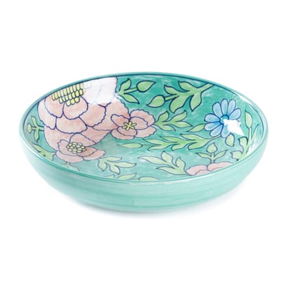 Hand Painted Ceramic Serving Dish in Turquoise & Pink 11 Inches-11 Inches / Turquoise / Hand Painted Ceramic