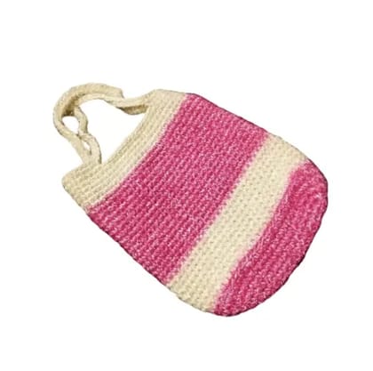 Stylish Handmade Crochet Handbag - Vibrant Pink & Off-White Stylish Handmade Crochet Handbag - Vibrant Pink & Off-White
