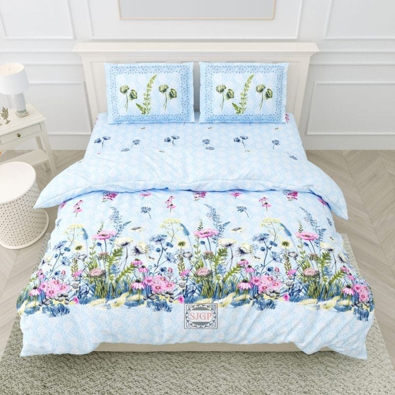 3001-Hometrade India-Standard King Size (90*108 Inches)-Pure Cotton Jaipuri Double Bedsheet With Matching Pillow Cover