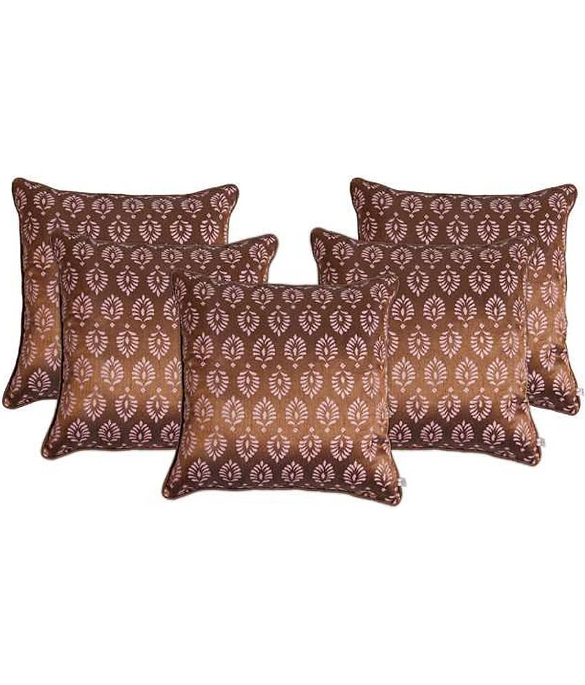 Zubix Brown & White Polyester Cushion Covers Set Of 5