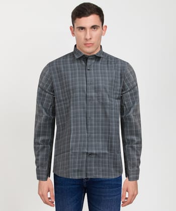 Cotton Full Sleeve Shirt Small Grey Check 42