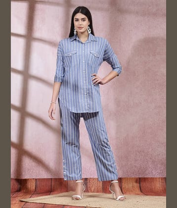Stylum Women Self Design Top With Trousers Co-Ord Set ( Blue )