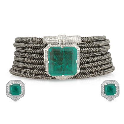Lexi - Emerald Green Stone Choker Set-Green