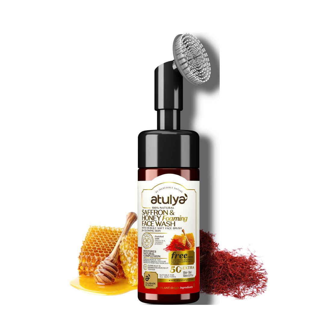 Atulya Saffron & Honey Face Wash with Built-In Silicone Brush - 150ml