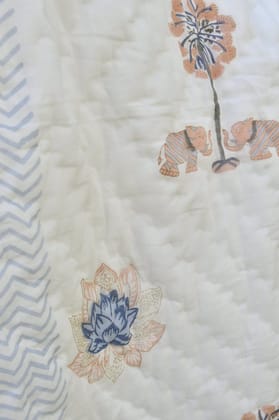 Blue Lotus Handblock Jaipuri Quilt : Luxurious comfort Double