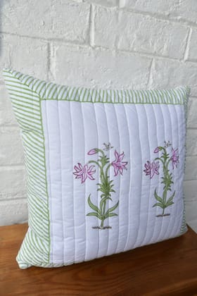Pink Lilies Cushion: Hand Block Luxury for Your Sofa Pink Lilies Cushion: Hand Block Luxury for Your Sofa