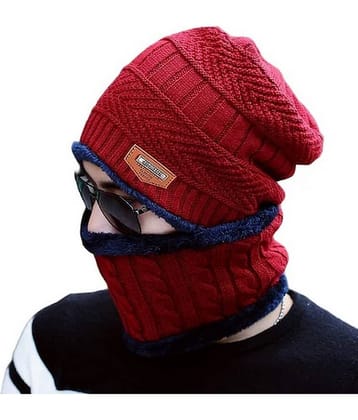 Infispace Red Woollen Men's Cap ( Pack of 1 )