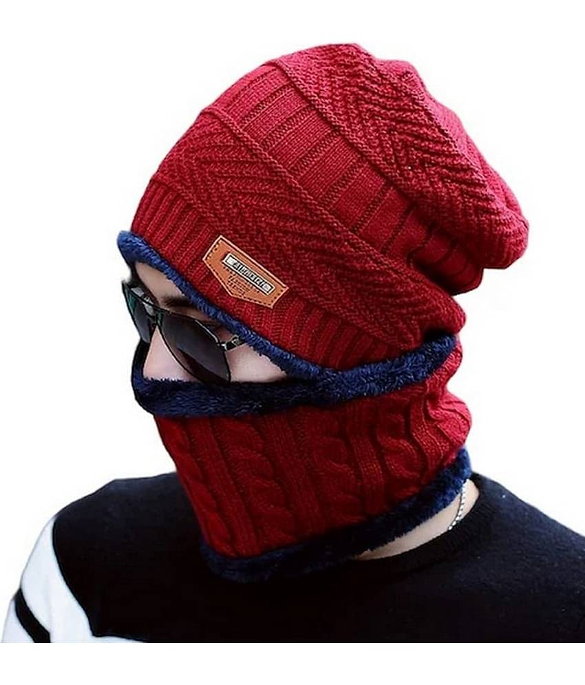 Infispace Red Woollen Men's Cap ( Pack of 1 )