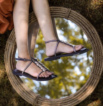 Black Silver Shell Sandals-35