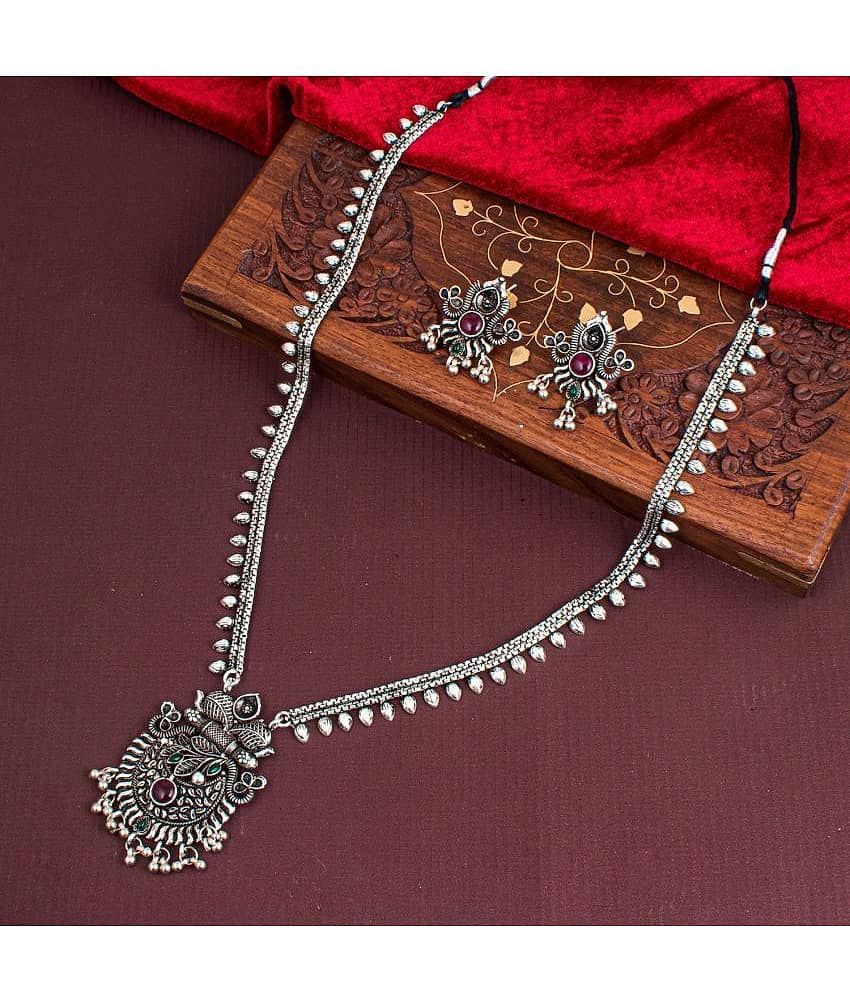 Sukkhi Brass Silver Traditional Necklaces Set Long Haram