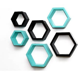 Onlinecrafts Wooden Wall Shelf Wooden Wall Shelf (Number Of Shelves - 6, Black, Blue)