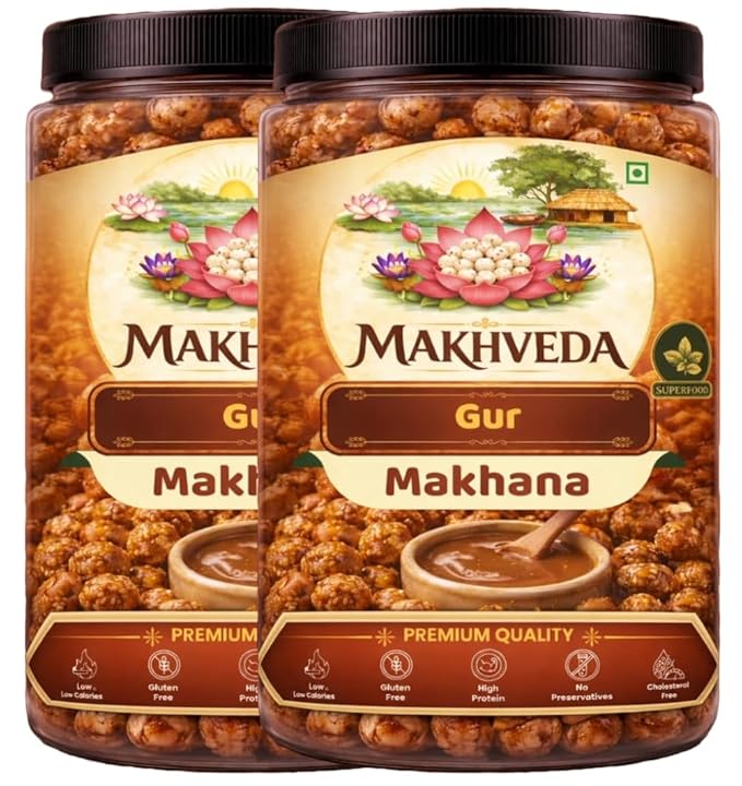 MAKHVEDA -  Til Gur Makhana | Roasted Fox Nuts | Popped Lotus Seeds | Healthy Snack | Low Calorie, High Protein, Gluten Free | Sweet Sesame Jaggery Crunch