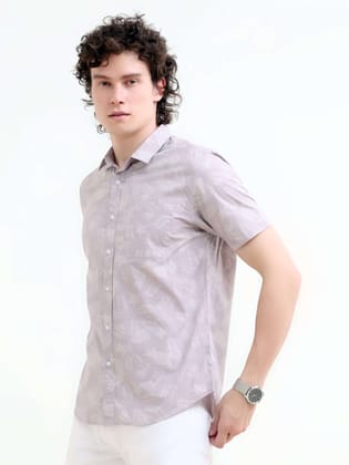 Tropical Palm Tree Dusky Lavender Printed Shirt-XL