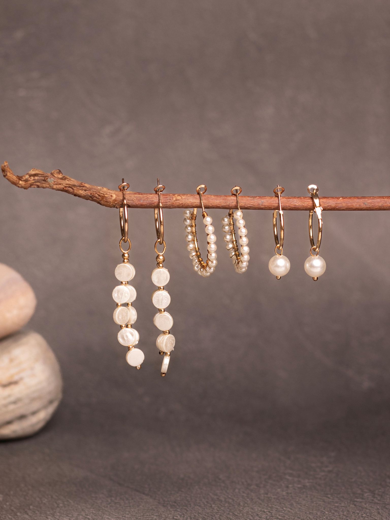 3 Pair Pearl Earrings