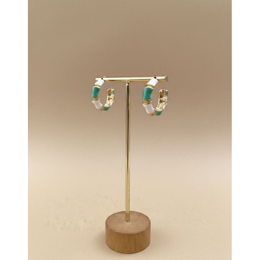  Earrings Turquoise White Hoop