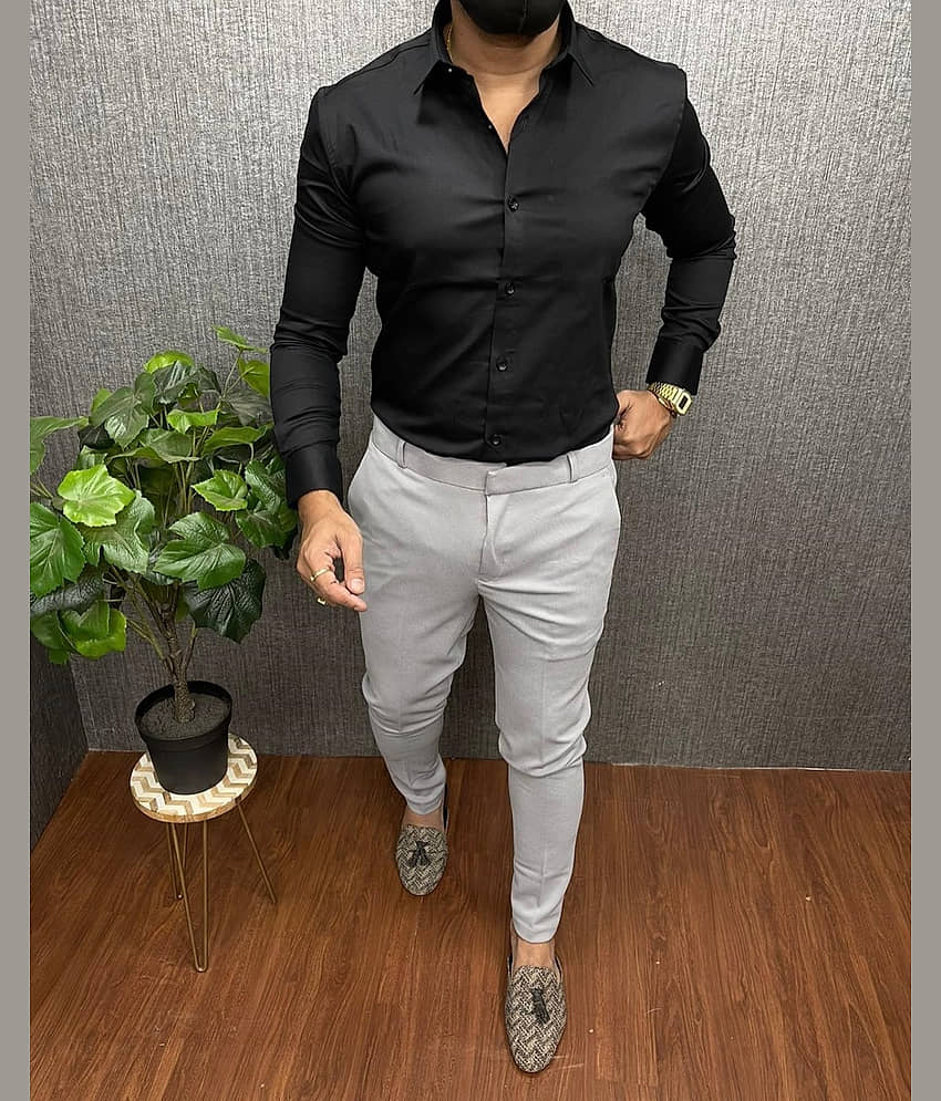 Eviqe Cotton Blend Regular Fit Full Sleeves Men's Formal Shirt - Black ( Pack of 1 )