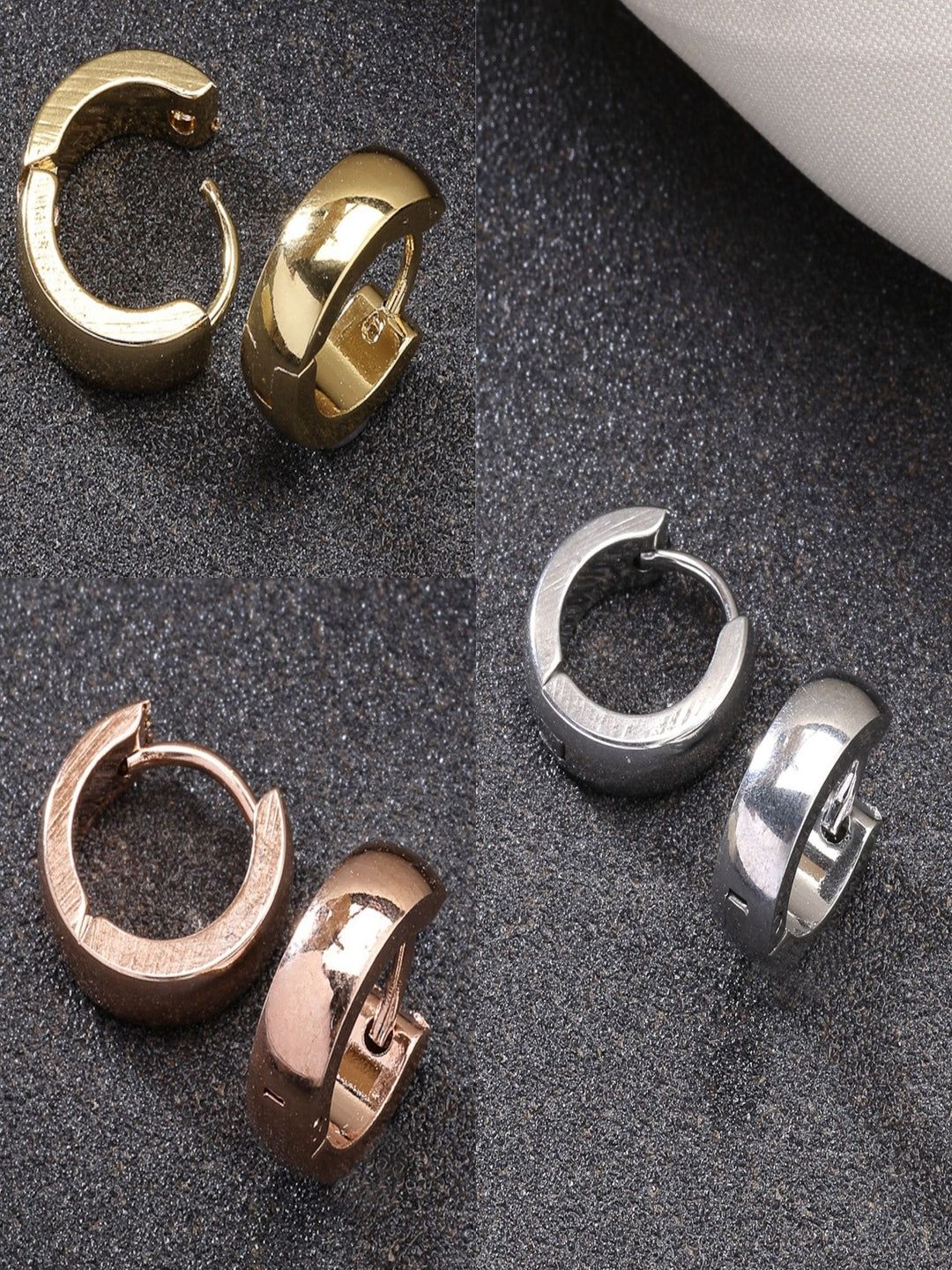 NVR Men Set of 3 Multicolor Rhodium-Plated  Stainless Steel Hoop Earrings-Multicolor / Male / Adults
