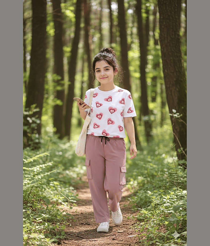 TarrenT HunT Pack of 1 Girls Cotton Blend T-shirt & Pants ( Pink )