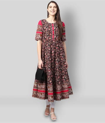 Yash Gallery Pack of 1 Cotton Printed Flared Women's Kurti - ( Black )