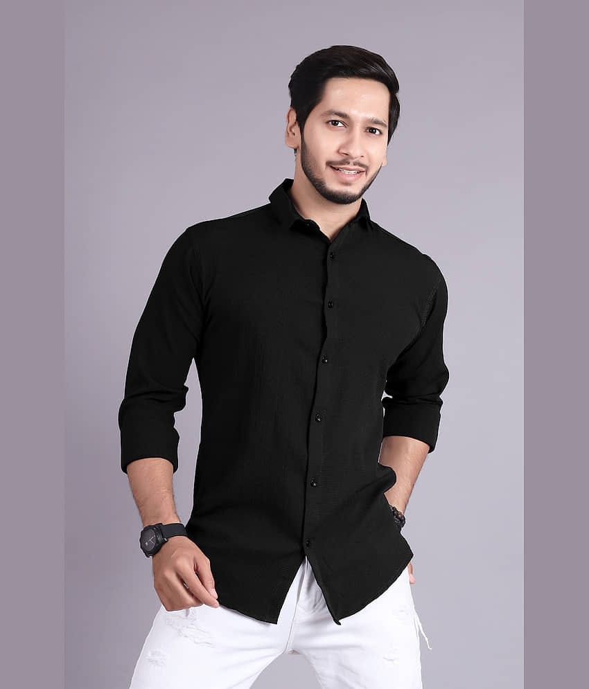 Generic Cotton Blend Slim Fit Popcorn Textured Full Sleeves Men's Casual Shirt - Black ( Pack of 1 )