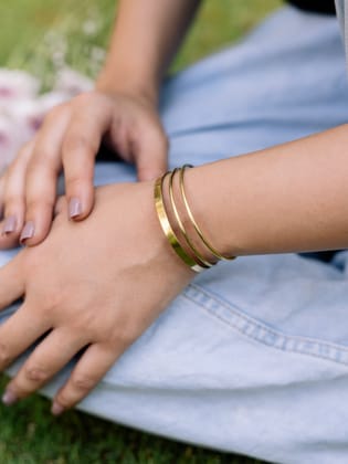Trio Stacked Cuff Adjustable Brass Bracelet (Anti Tarnish)