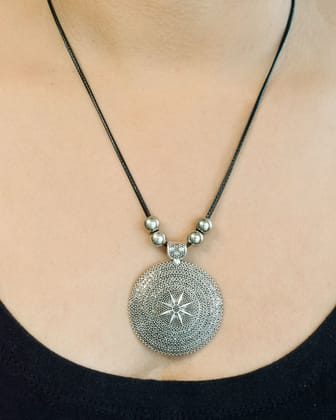 Oxidised Silver Neo Ethnic Pendant Necklace