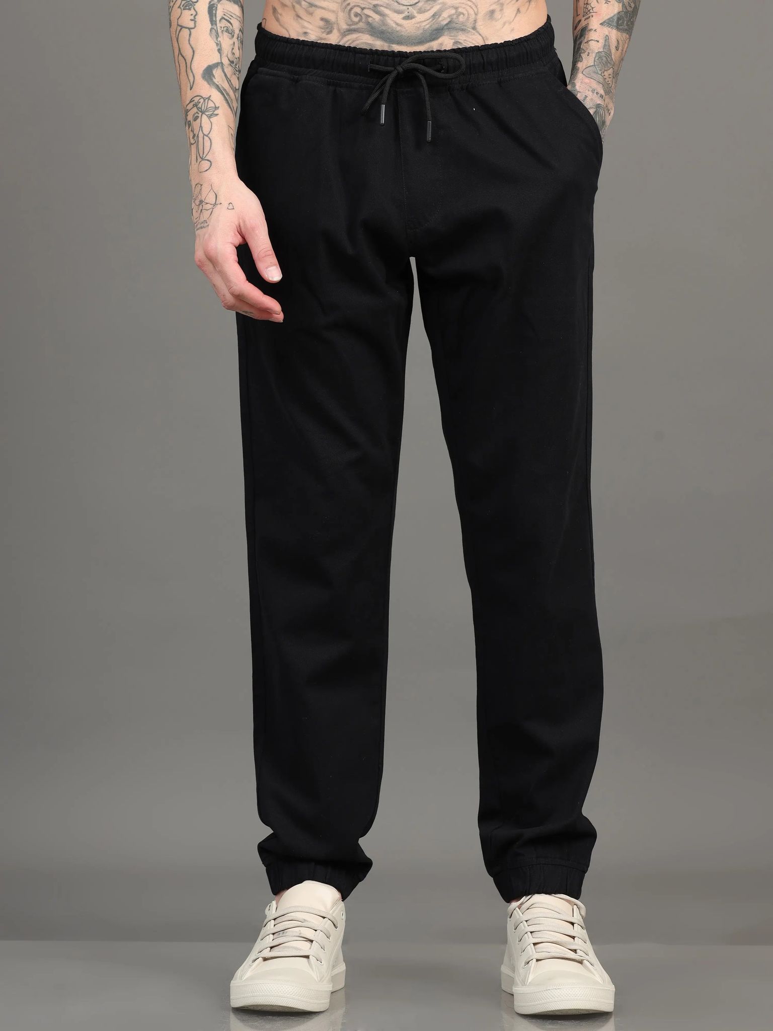 Men Cotton Regular Fit Joggers, BLACK-28 / Black