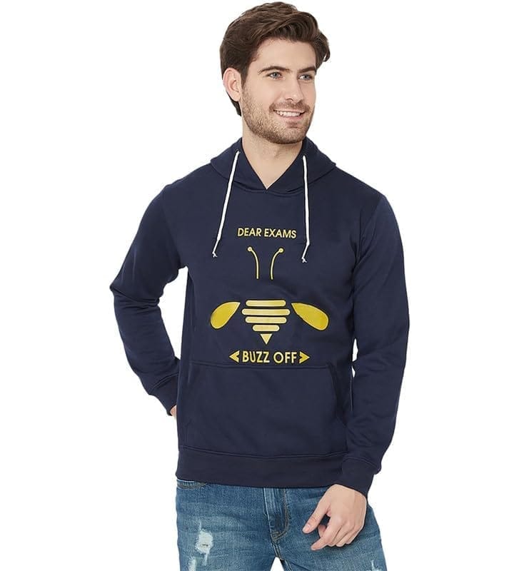 Men's Casual Printed Fleece Hooded Neck T-Shirt (Dark Blue, 2XL)-PID47740