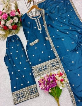 Designer Party Wear Top-Palazzo And Beautiful Dupatta