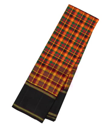 Orange & Green Handloom Korvai Kanchipuram Silk Saree With Checks-KA11963-Multi Colour