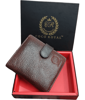 COCO ROYAL 100% Leather Printed Men's Two Fold Wallet With 10 Slots For Card ( Mud Brown , Pack of 1 )