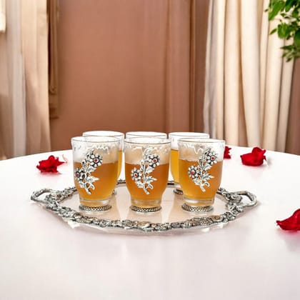 German SilverSet of 6 Glasses with TraySilver German SilverSet of 6 Glasses with TraySilver