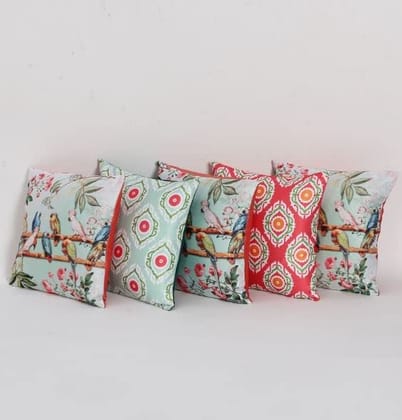Koko Decorative Polyester Cushion Covers - 16x16 Inch Multicolor Textured Pillow Covers for Bed, Sofa, and Chair Seats (Set of 5) - Natural Soft Fabric