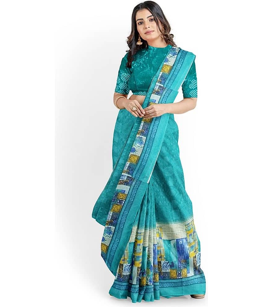 Saadhvi Georgette Printed Saree With Unstitched Blouse Piece ( Light Blue )