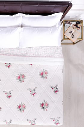 Rimona Pink Hand Block Printed Cotton Muslin Quilt-Single - 60 x 90 in / Pink / Pink