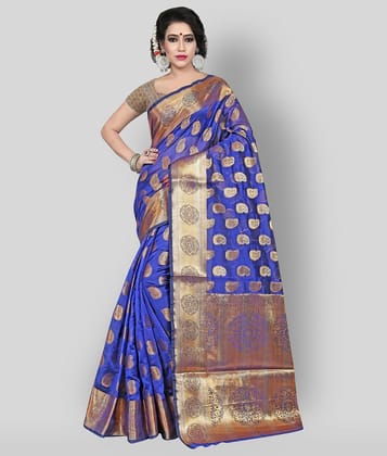 Gazal Fashions - Blue Banarasi Silk Saree With Blouse Piece (Pack of 1)