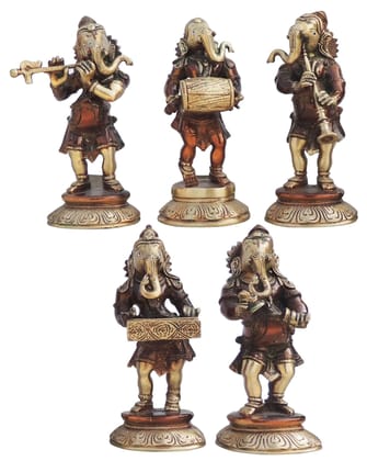 Brass Showpiece Musical Ganesh Set Of 5 Pcs Statue - 3.5*2.5*7.5 Inch (BS1326 G)