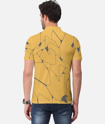 BULLMER Pack of 1 Cotton Blend Regular Fit Printed Half Sleeves Men's Polo T Shirt ( Blue )