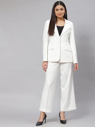 Stretch Pant Suit - White-S