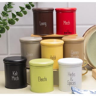 (Set of 8) Metal Spice Jar  Masala Container Air Tight Kitchen Organizer Storage Box (Multicolor)