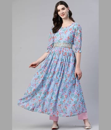 Gulmehak Pack of 1 Georgette Printed Anarkali Women's Kurti - ( Blue )