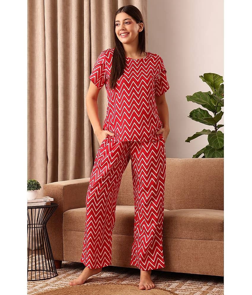 Clovia Red Crepe Women's Nightwear Nightsuit Sets ( Pack of 1 )
